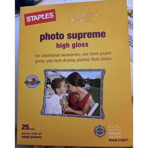 Staples Photo Supreme 8.5x11 Double Sided High Gloss Paper 25 Sheets NEW